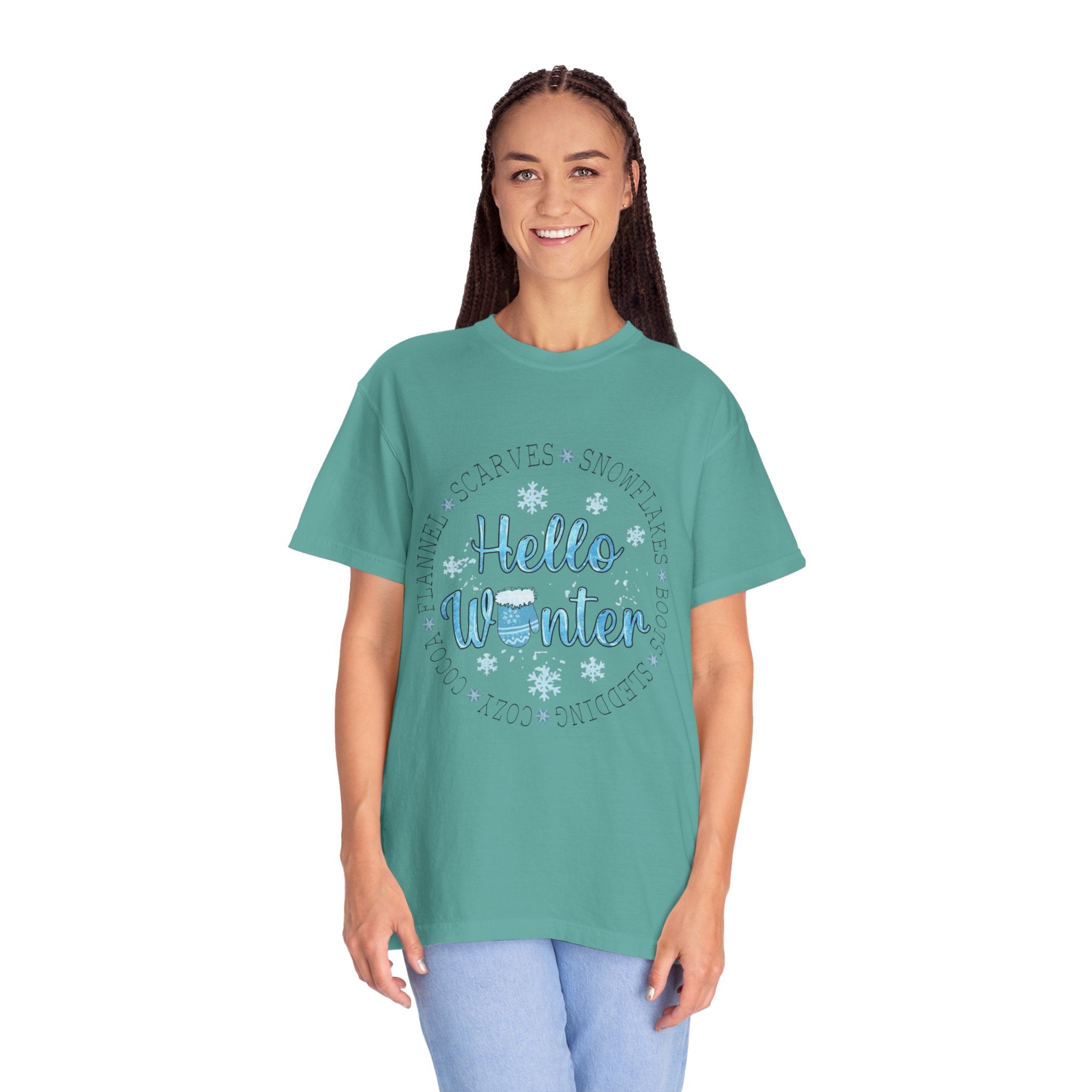 Hello Winter T‑Shirt  Cozy Snowflake Holiday Tee Christmas T-Shirts and Sweatshirts Collection