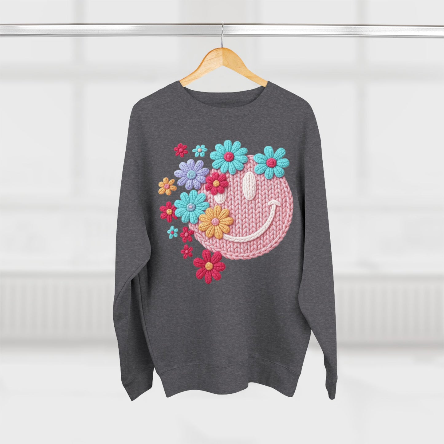 Floral Knit Smile Sweatshirt Cozy, Unbothered