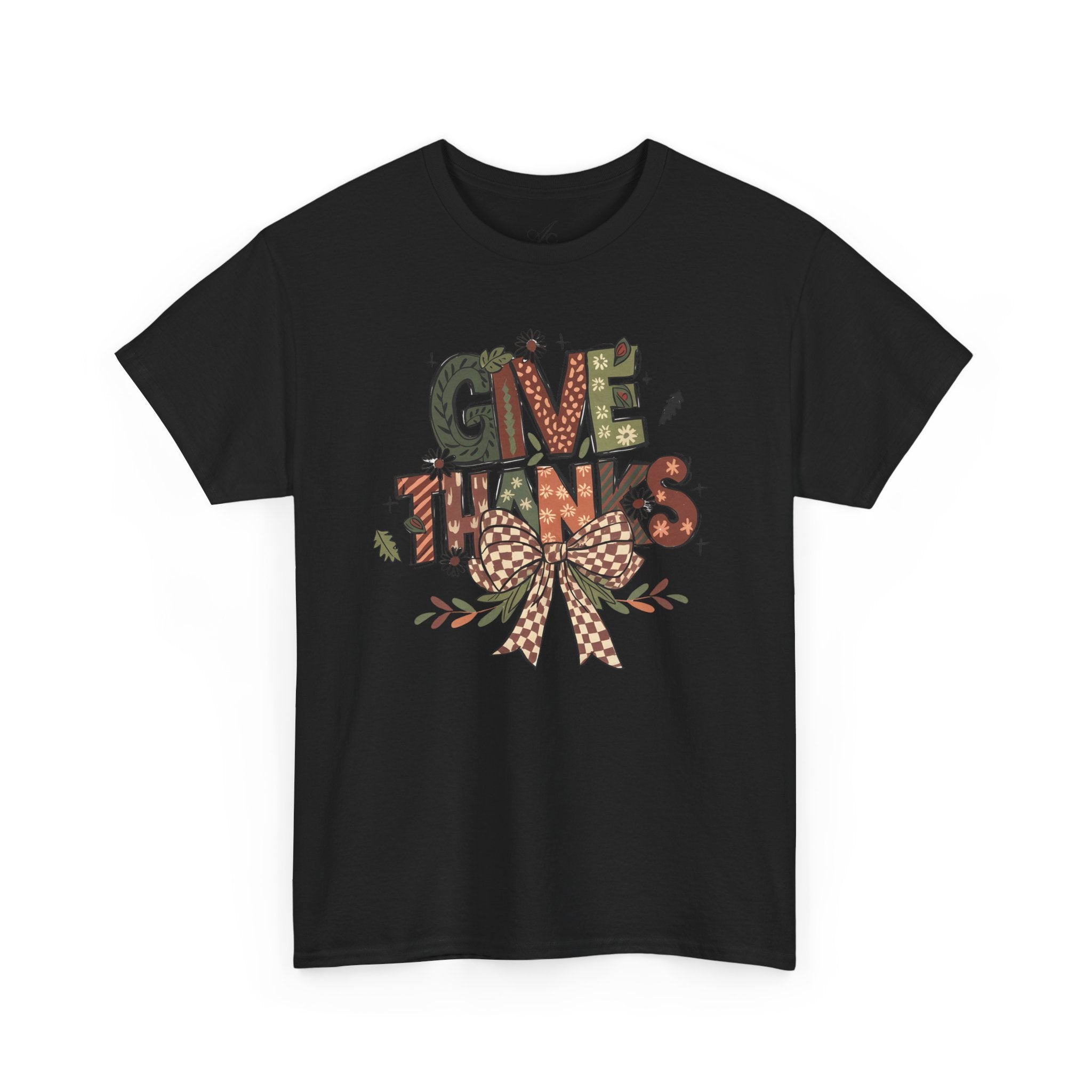Give Thanks Tee Thanksgiving Graphic T-Shirt with Rustic Bow Design