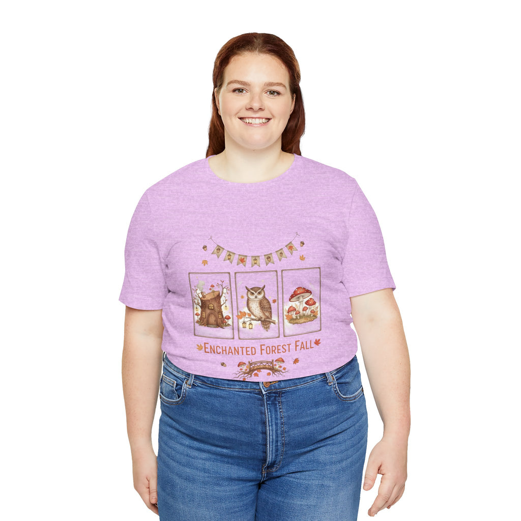 Enchanted Forest Fall Tee, Cute Owl Shirt, Autumn Graphic Tee, Nature Lover Gift, Cozy Fall Apparel, Wildlife T-Shirt, Unisex Fall Top