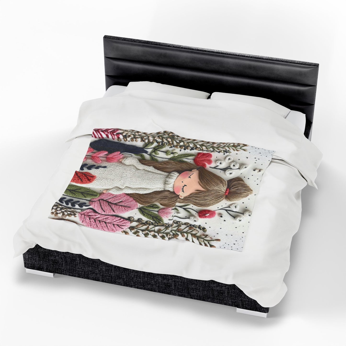 Plush Blanket — Cozy Girl in Floral Meadow Velveteen Throw