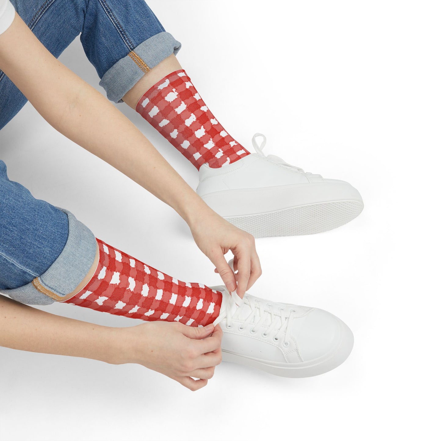 Red Gingham Crew Socks  Buffalo Plaid Sublimation Socks