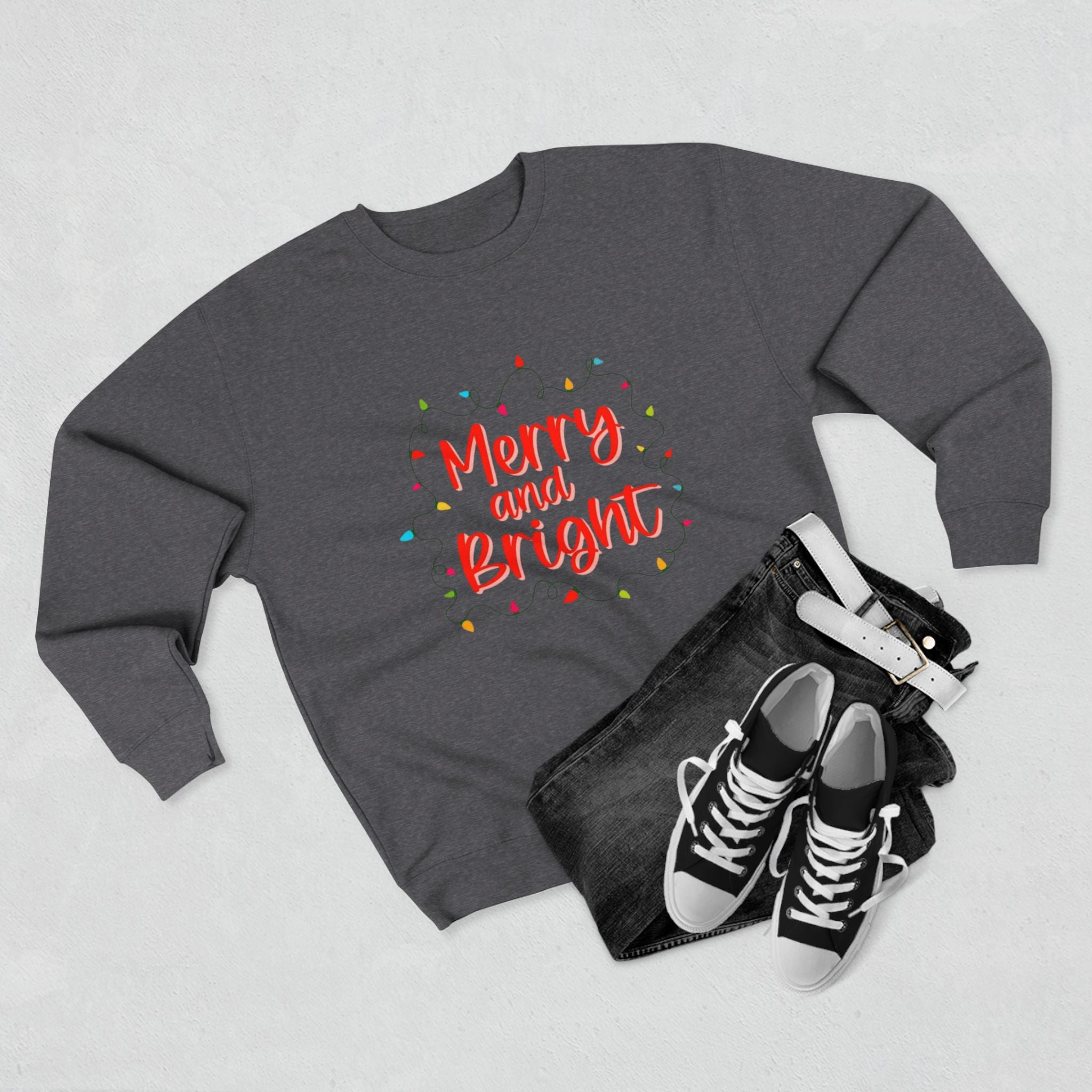 Christmas T-Shirts & Sweatshirts | Holiday Graphic Tees & Cozy Festive Wear Merry and Bright Crewneck Sweatshirt