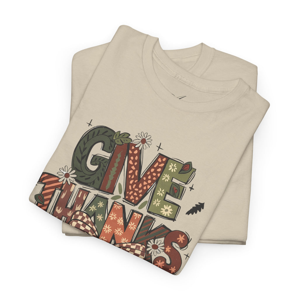 Give Thanks Tee Thanksgiving Graphic T-Shirt with Rustic Bow Design
