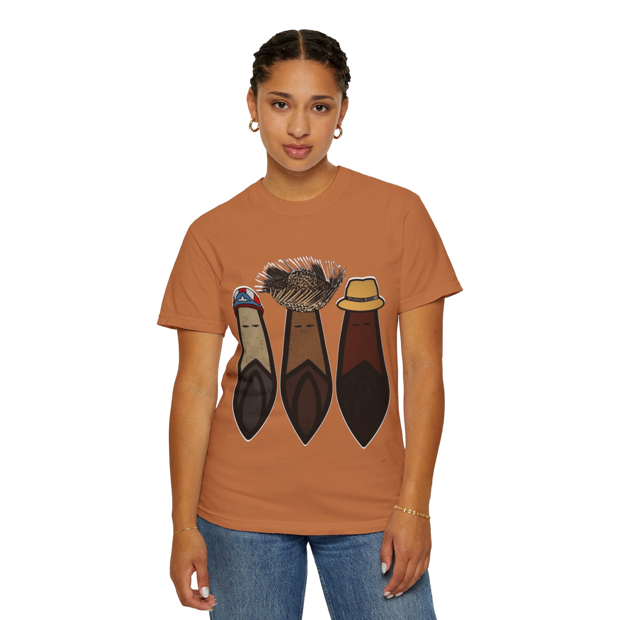 Puerto Rican Batey Cabin T-Shirt  Three Masks & Rustic House Graphic Tee Puerto Rico Navidades