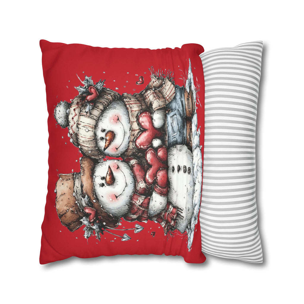 Christmas Snowman Couple Faux Suede Pillowcase CHRISTMAS PILLOW DÉCOR