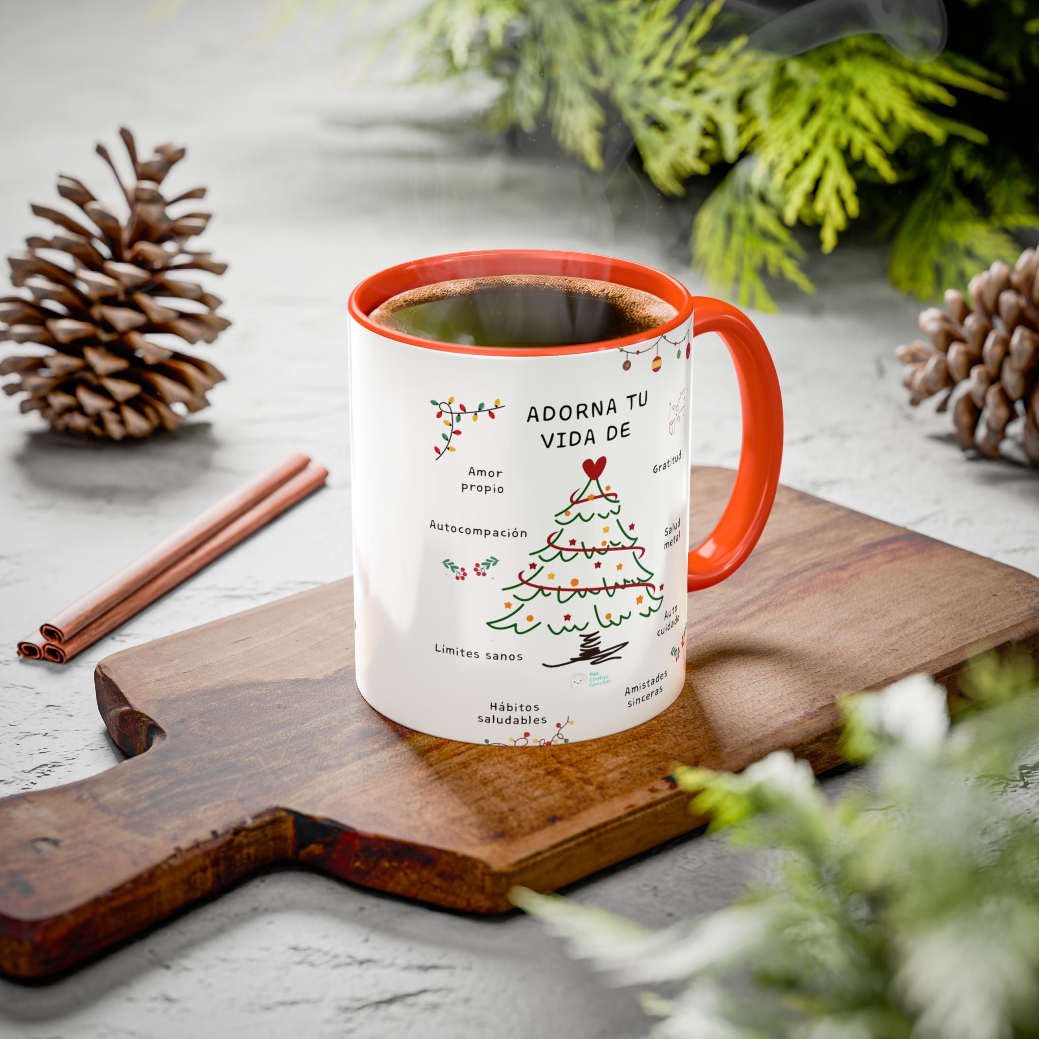 Mug — 'Adorna Tu Vida' Christmas Tree Spanish Holiday Coffee Mug (11oz/15oz)