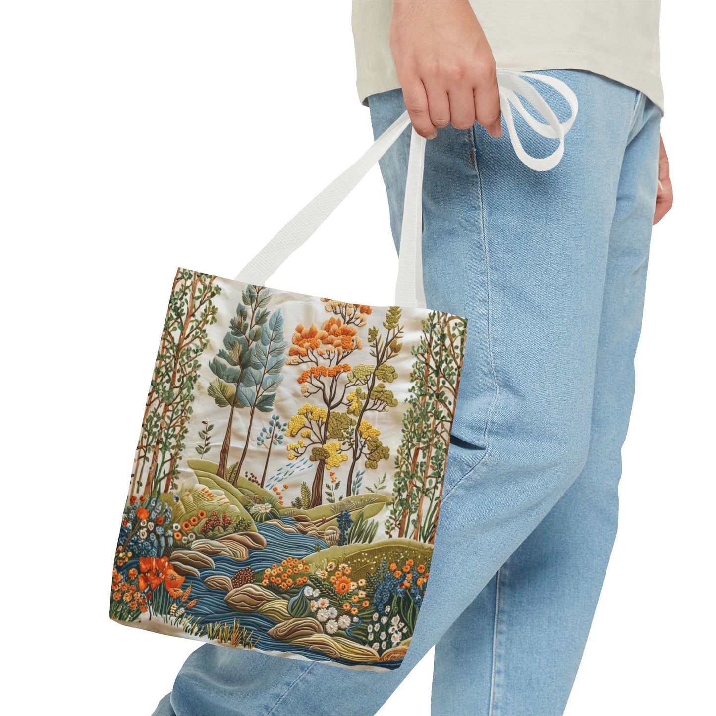 Scenic Meadow Tote Crochet-Decorated Tote Bags