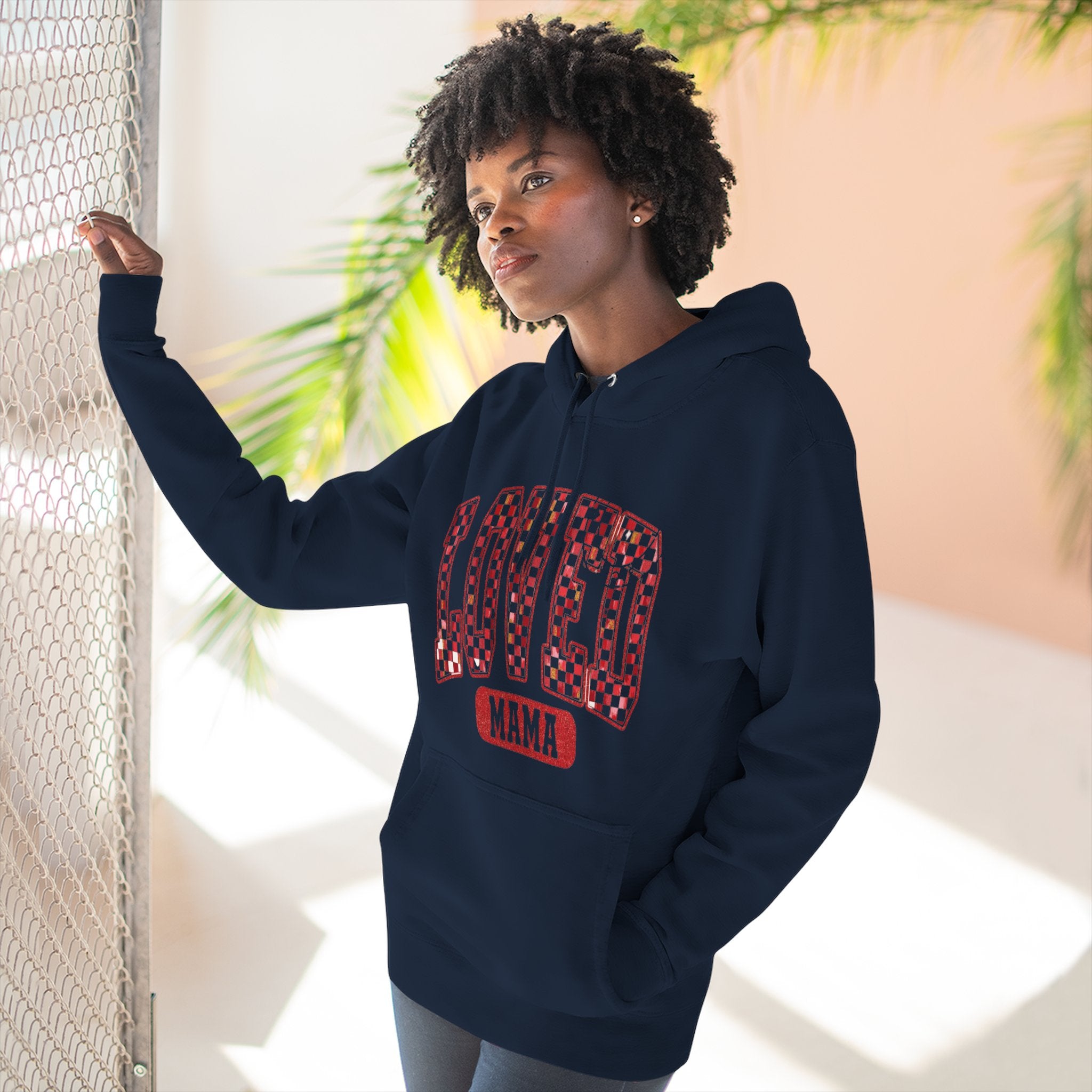 Hoodie  Loved Mama Checkerboard Graphic Hoodie