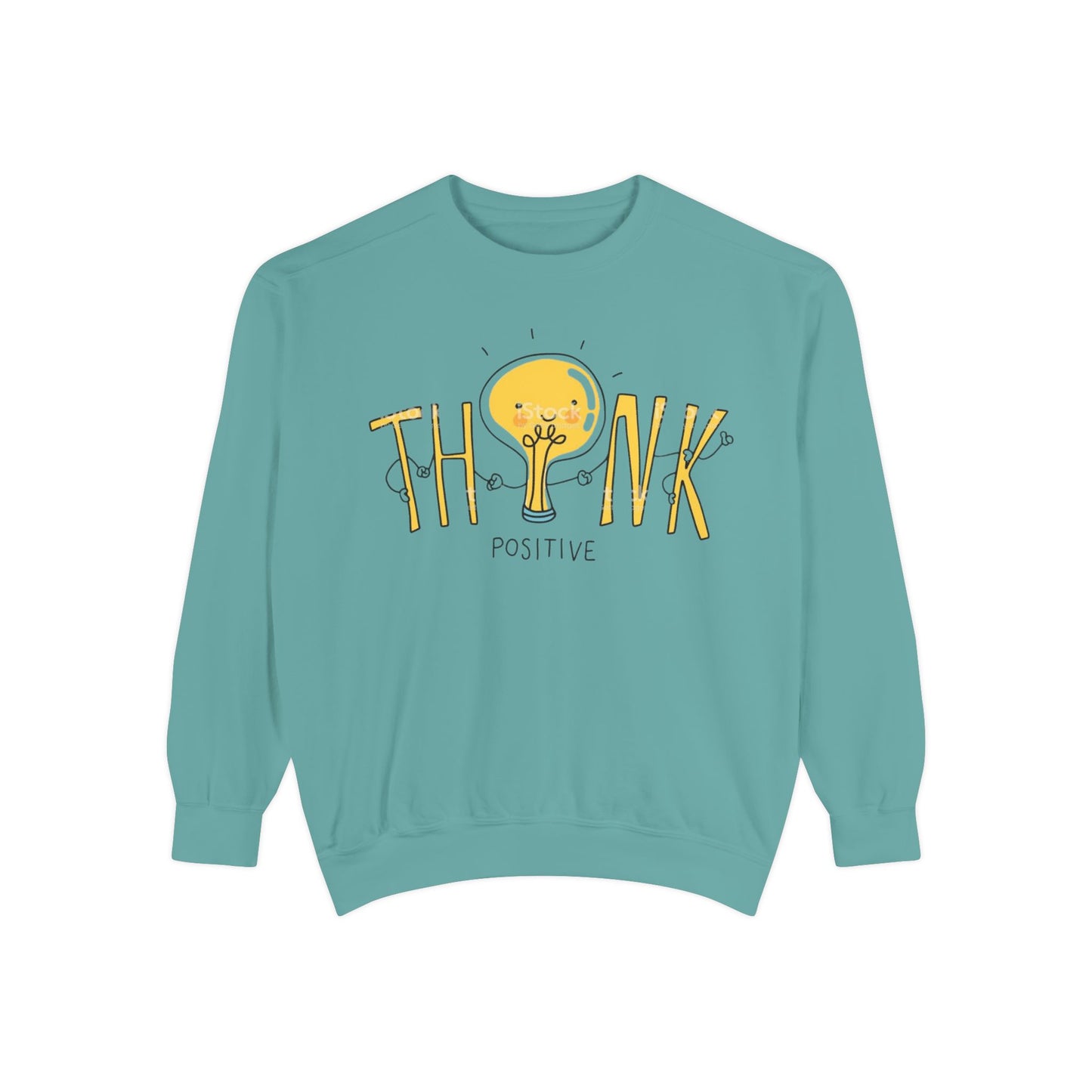 Think Positive Sweatshirt  Cute Lightbulb Graphic Positive Vibes Crewneck