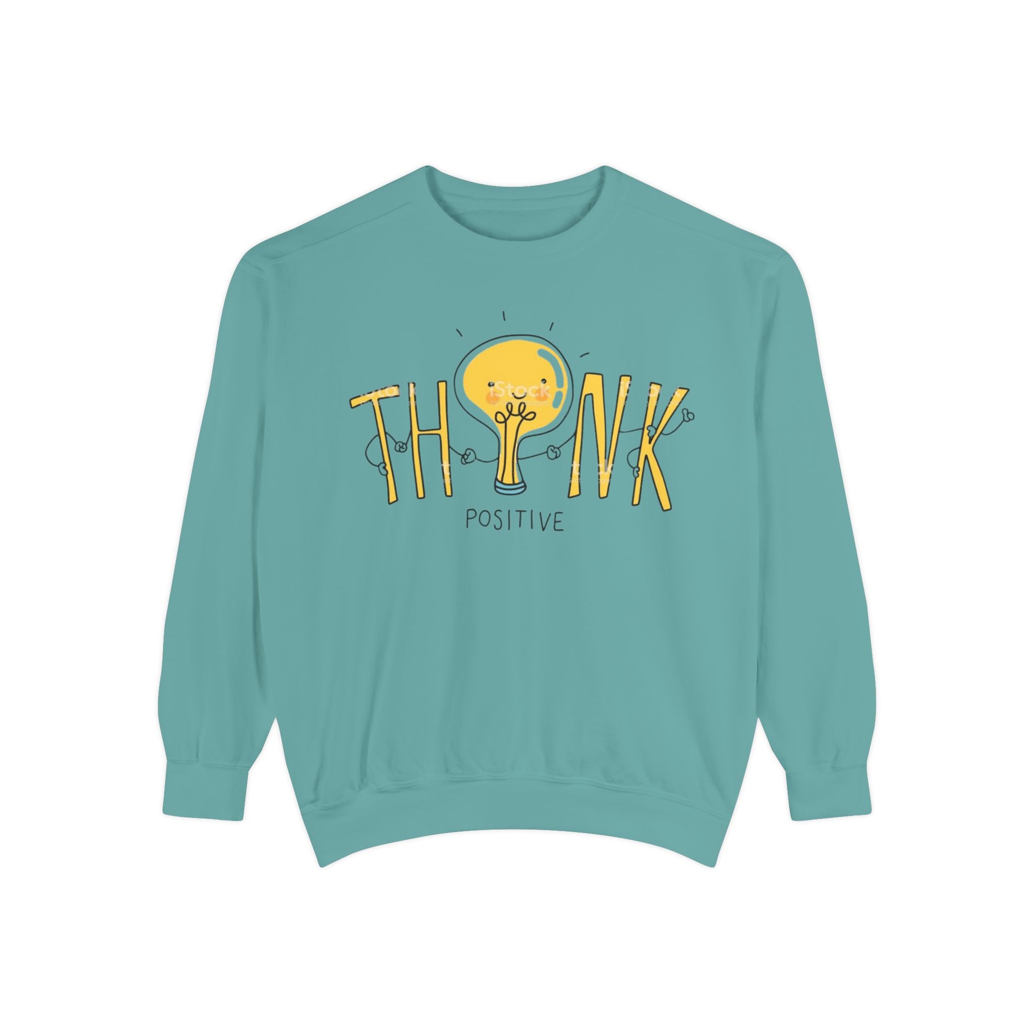 Think Positive Sweatshirt  Cute Lightbulb Graphic Positive Vibes Crewneck
