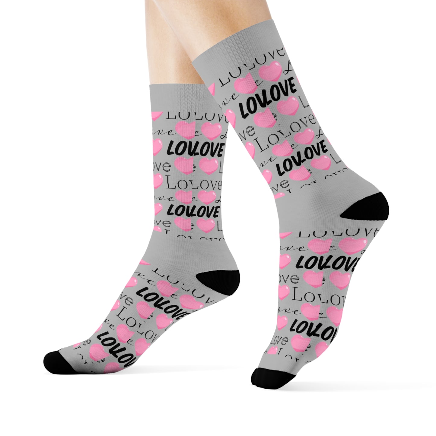 Love Heart Crew Socks — Pink Script Pattern Valentine's Day Socks
