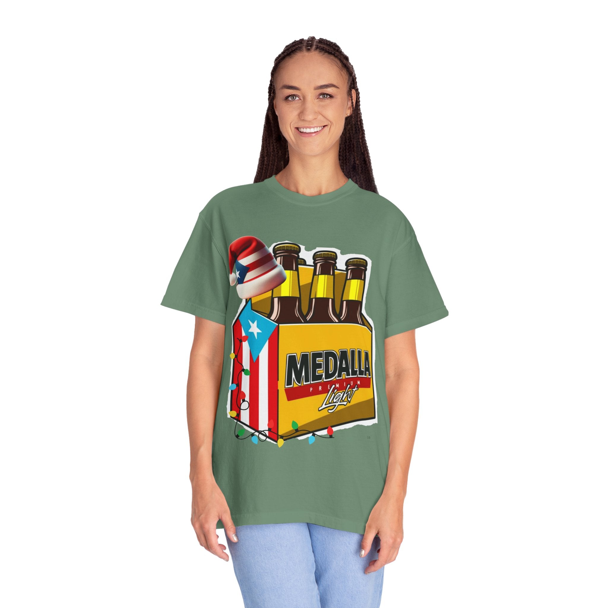 Medalla Light Beer T-Shirt  Navidad Boricua Holiday Tee Puerto Rico’s Navidades