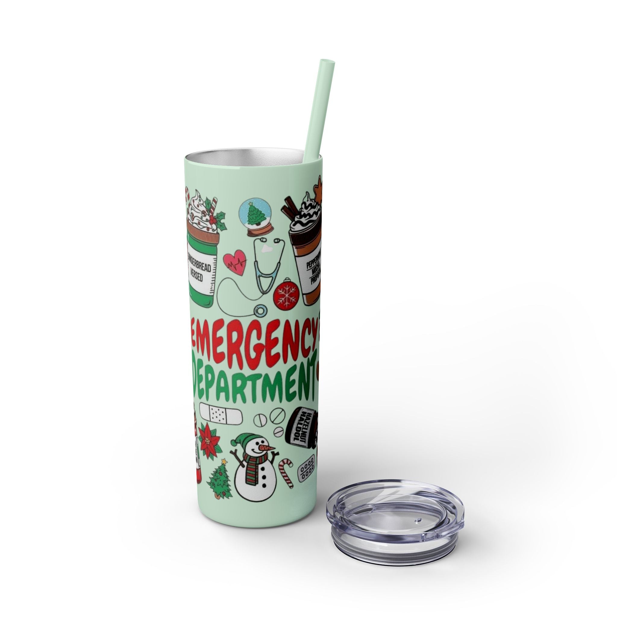 Emergency Department Nurse Christmas Skinny Tumbler - 20oz Holiday Medical Travel Cup with Straw Medical Christmas Mug