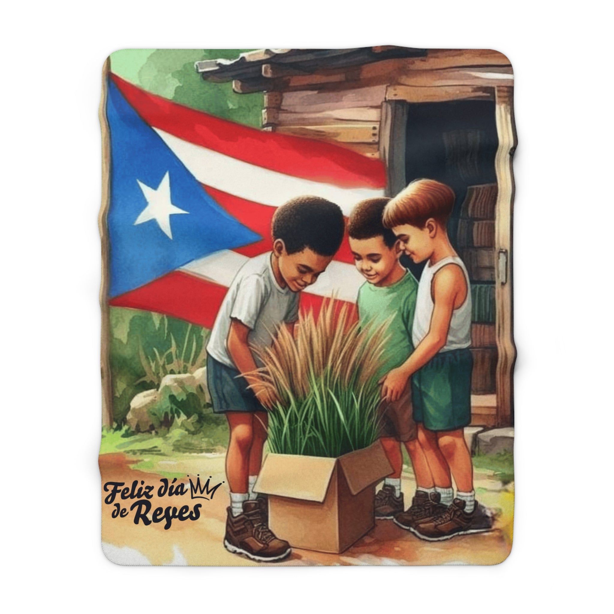 Sherpa Fleece Blanket  Puerto Rican Three Kings Day (Feliz Día de Reyes) Kids Design