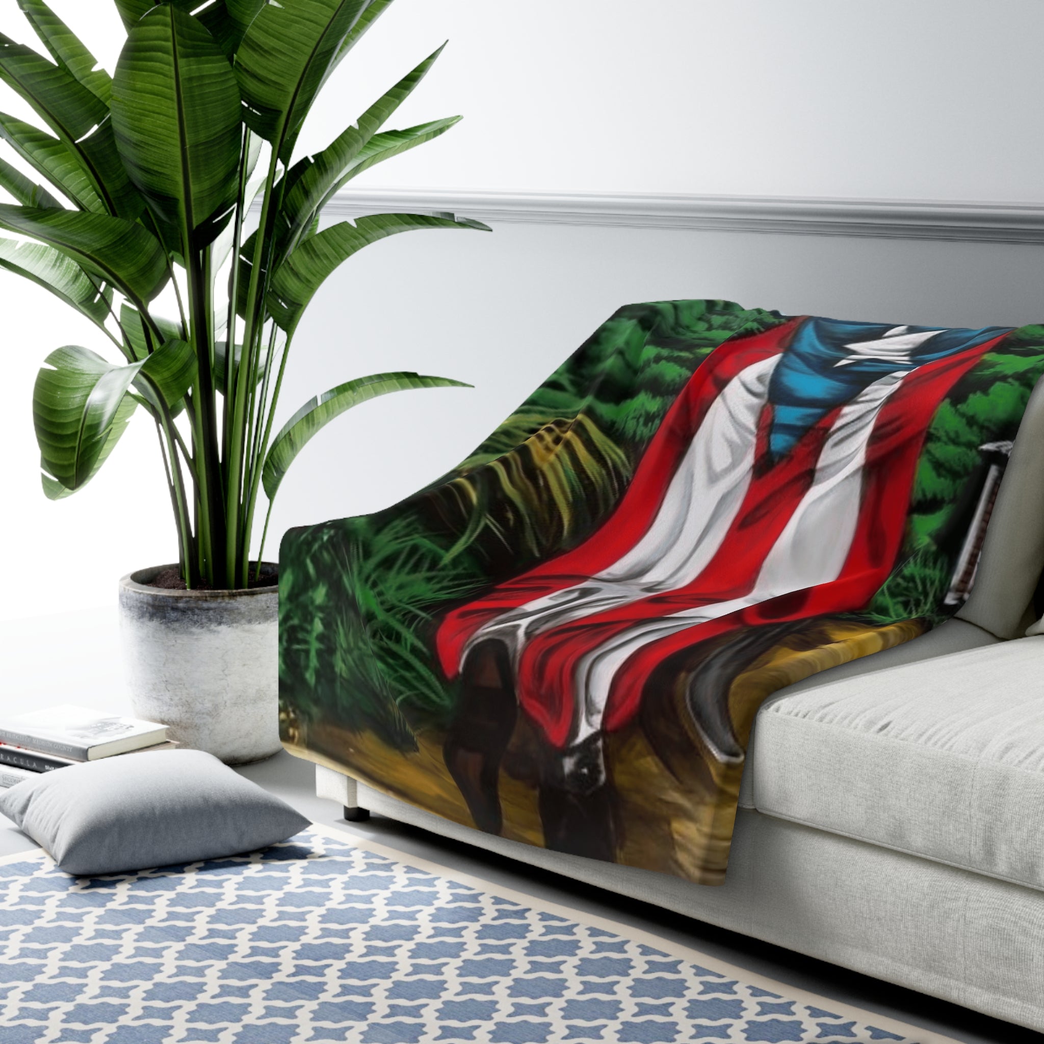 Puerto Rican Flag Sherpa Blanket  Boricua Culture Fleece Throw Cozy Fleece Throw