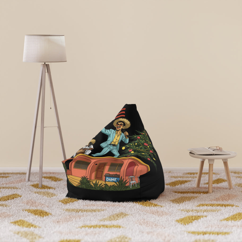 Puerto Rico Navidades Benito Bean Bag Chair Cover  Retro Camper Vibes Graphic (Man in Straw Hat, Palm Trees & Trailer)