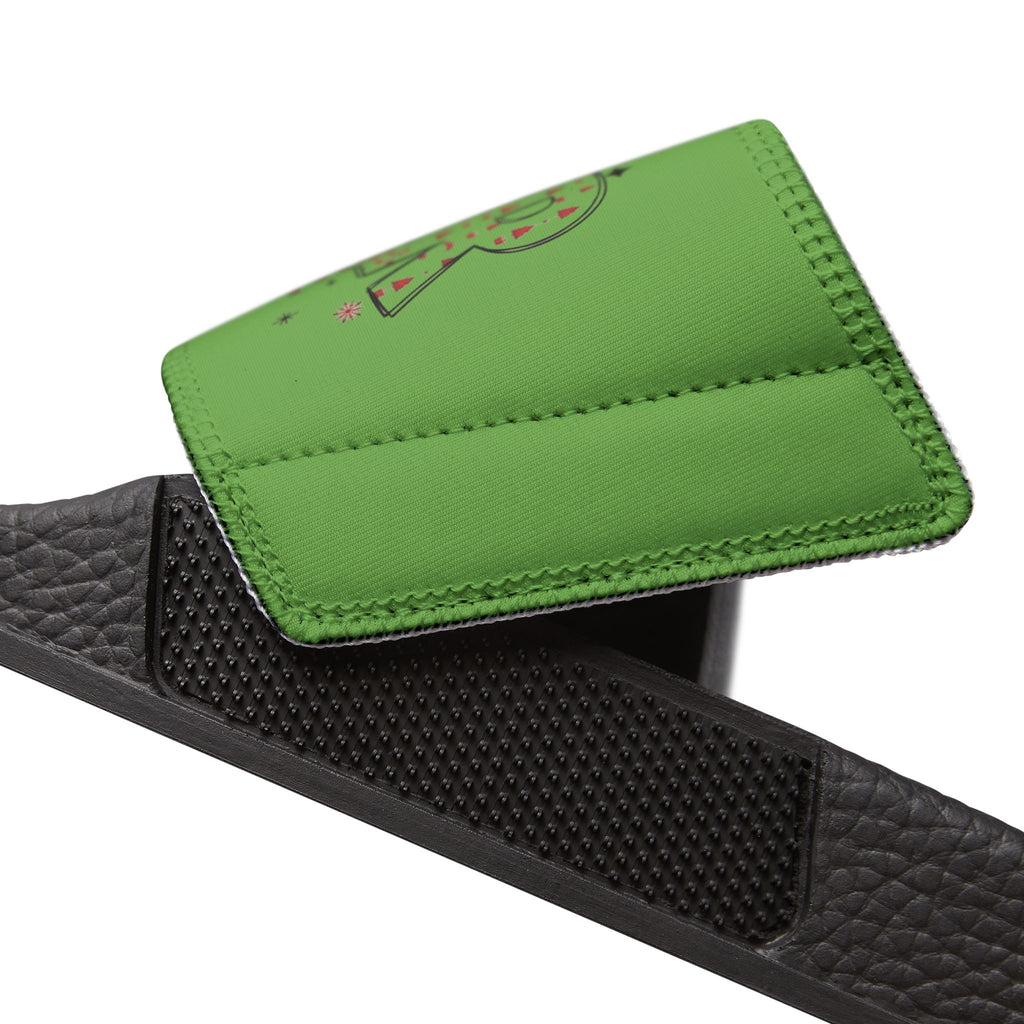Sister Women's Holiday Slide Sandals — Green 'Joy' Gift Bow Design