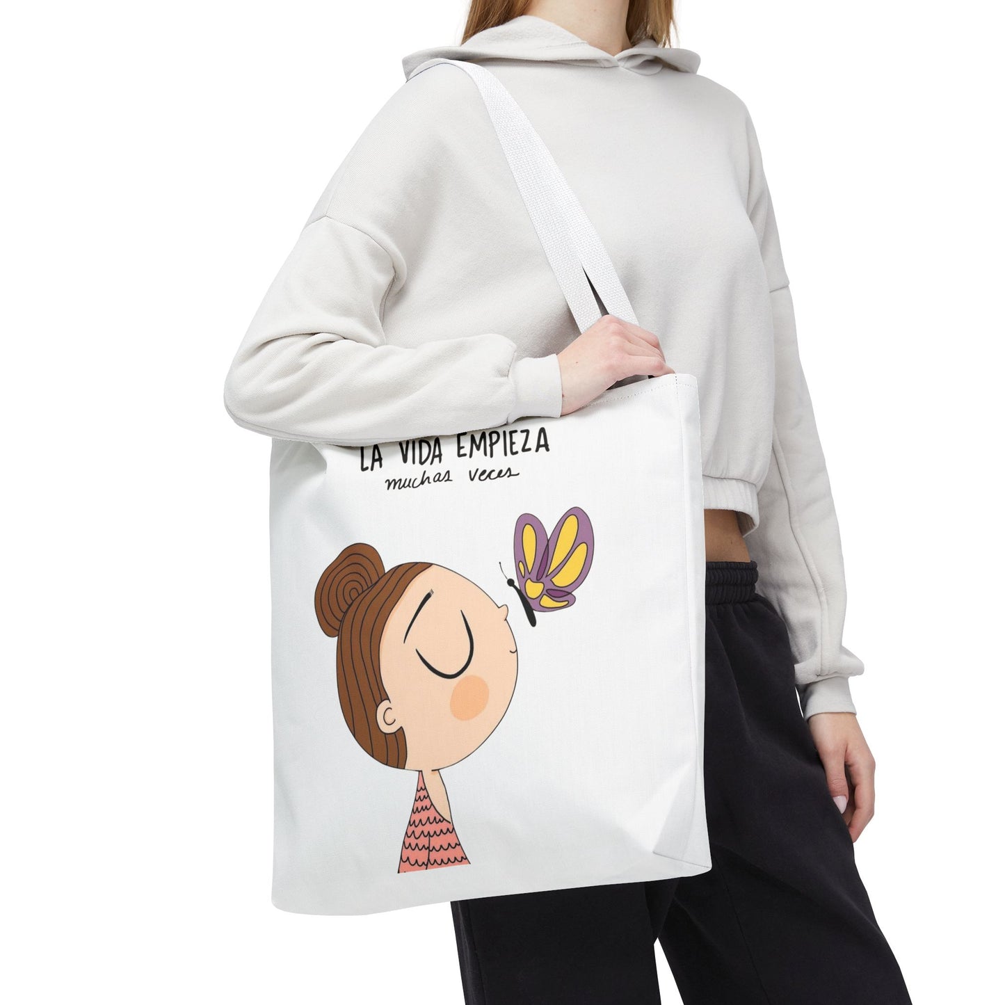 Lleva inspiración contigo a donde vayas, Eco-Friendly Carryall, Motivational Gift, Cute Reusable Shopper, Butterfly Design, Brighten Your Day