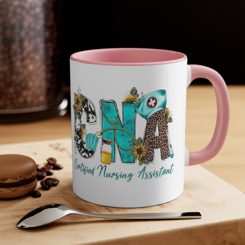 Certified Nursing Assistant (CNA) Accent Mug — Floral & Medical Icons 11oz Medical Christmas Mug