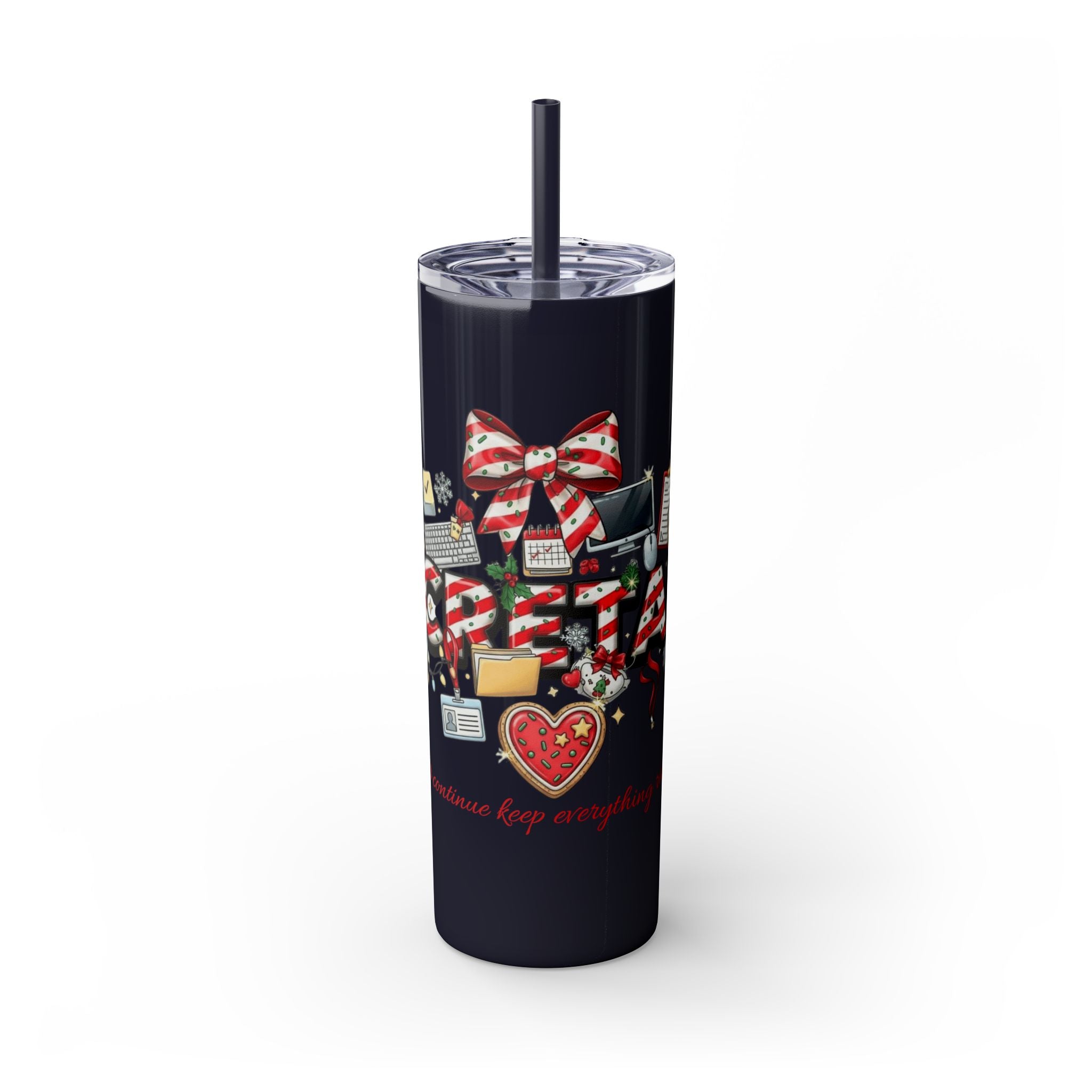 Christmas mug for the office team who keeps everything running smoothly. Candy Cane Christmas Office Secret Santa Design, 20oz with Straw