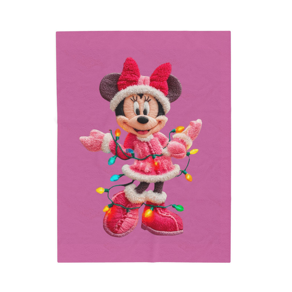 Magical Christmas Cartoon Blanket Plush Holiday Blanket  Festive Minnie Mouse with Christmas Lights