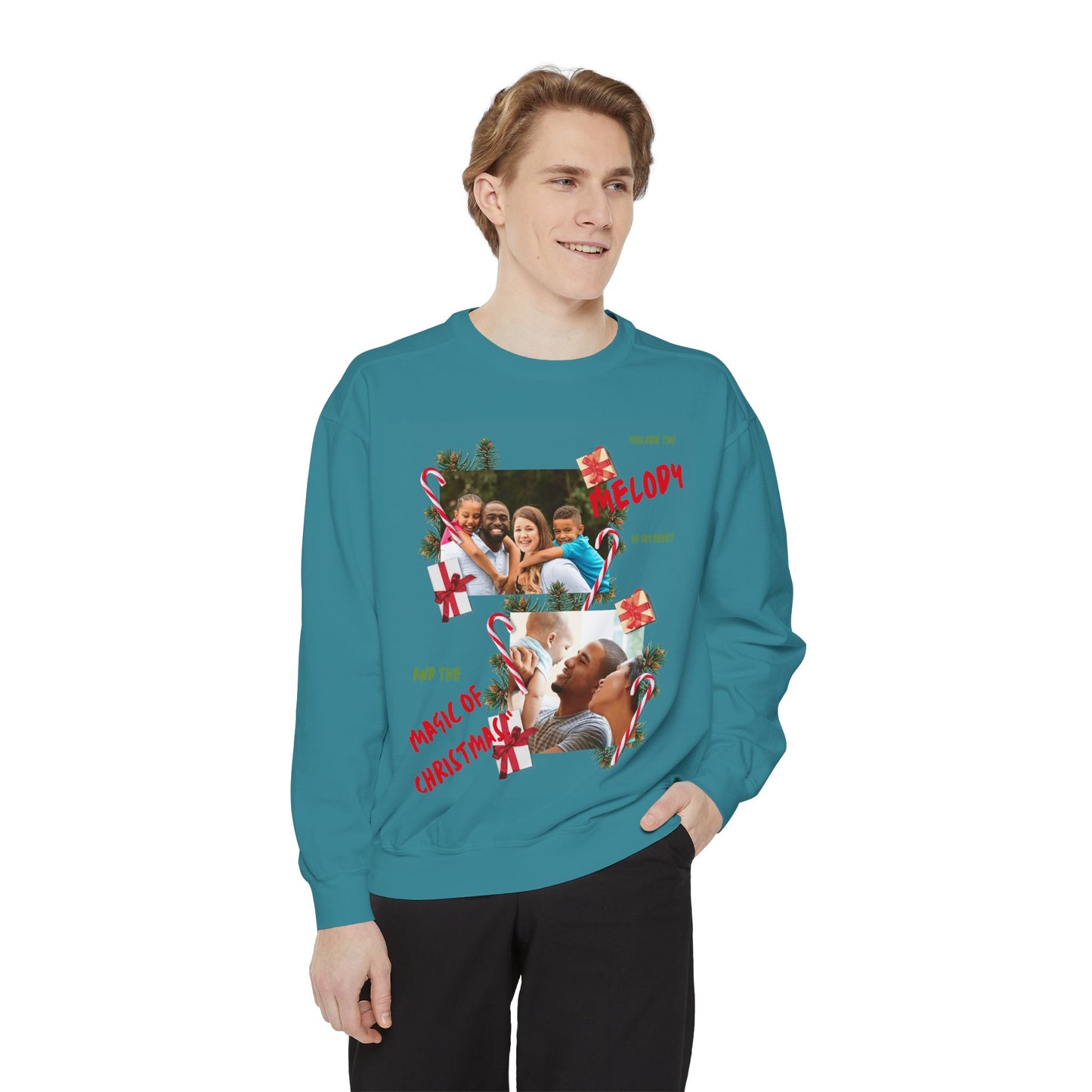 Personalized Christmas Photo Sweatshirt – “You Are the Melody” Holiday Crewneck