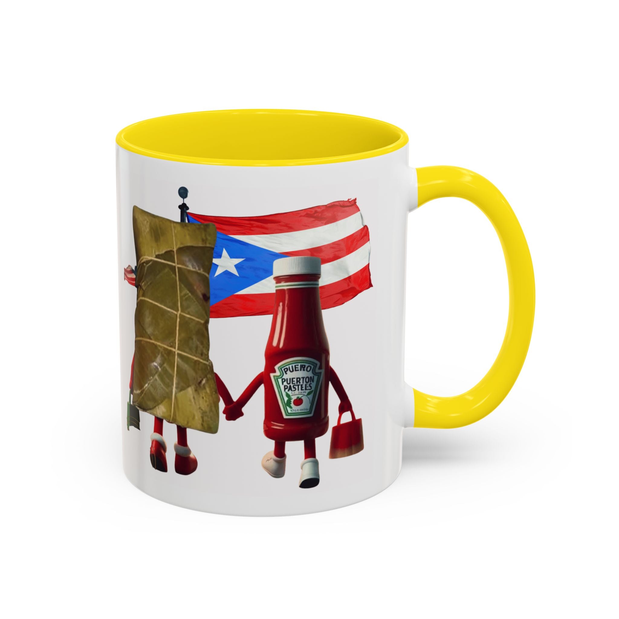 Puerto Rican Flag Ketchup & Pasteles Coffee Mug — Funny Food Friends Accent Mug (11/15oz)