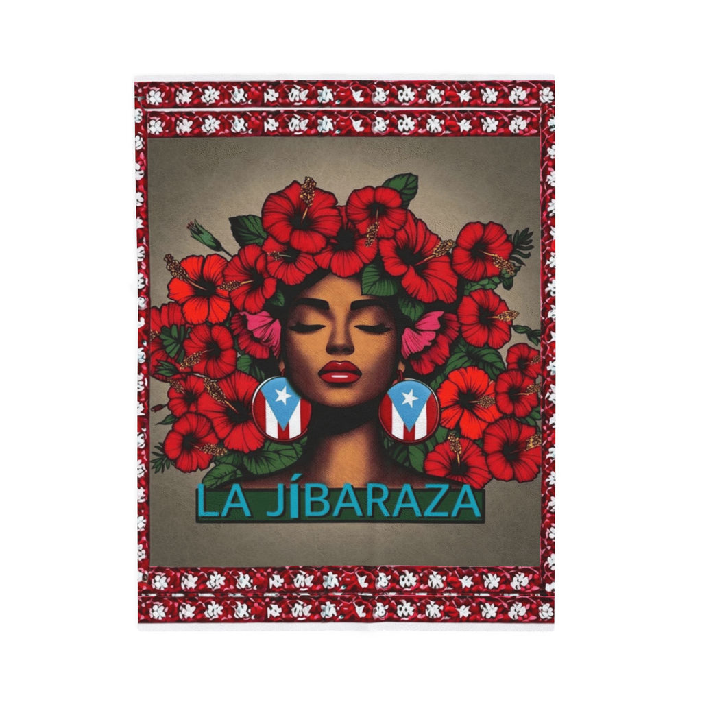La Jíbaraza Velveteen Plush Blanket  Puerto Rican Floral Afro-Latina Portrait Throw