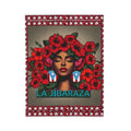 La Jíbaraza Velveteen Plush Blanket  Puerto Rican Floral Afro-Latina Portrait Throw
