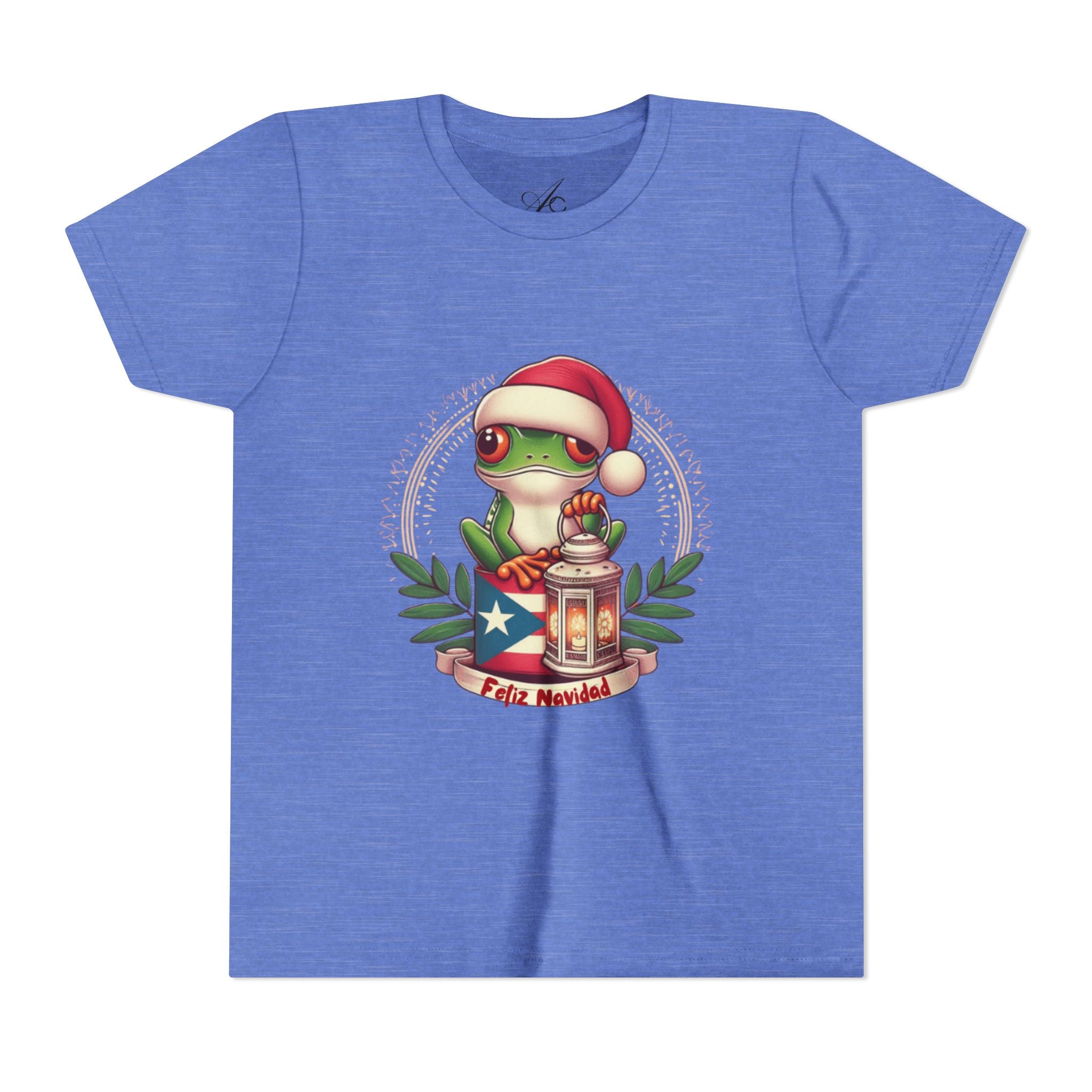 Kids Tee Cute Frog with Puerto Rican Flag & Lantern (Feliz Navidad)