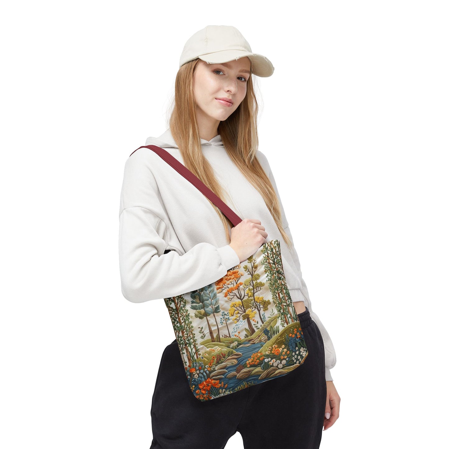 Scenic Meadow Tote Crochet-Decorated Tote Bags