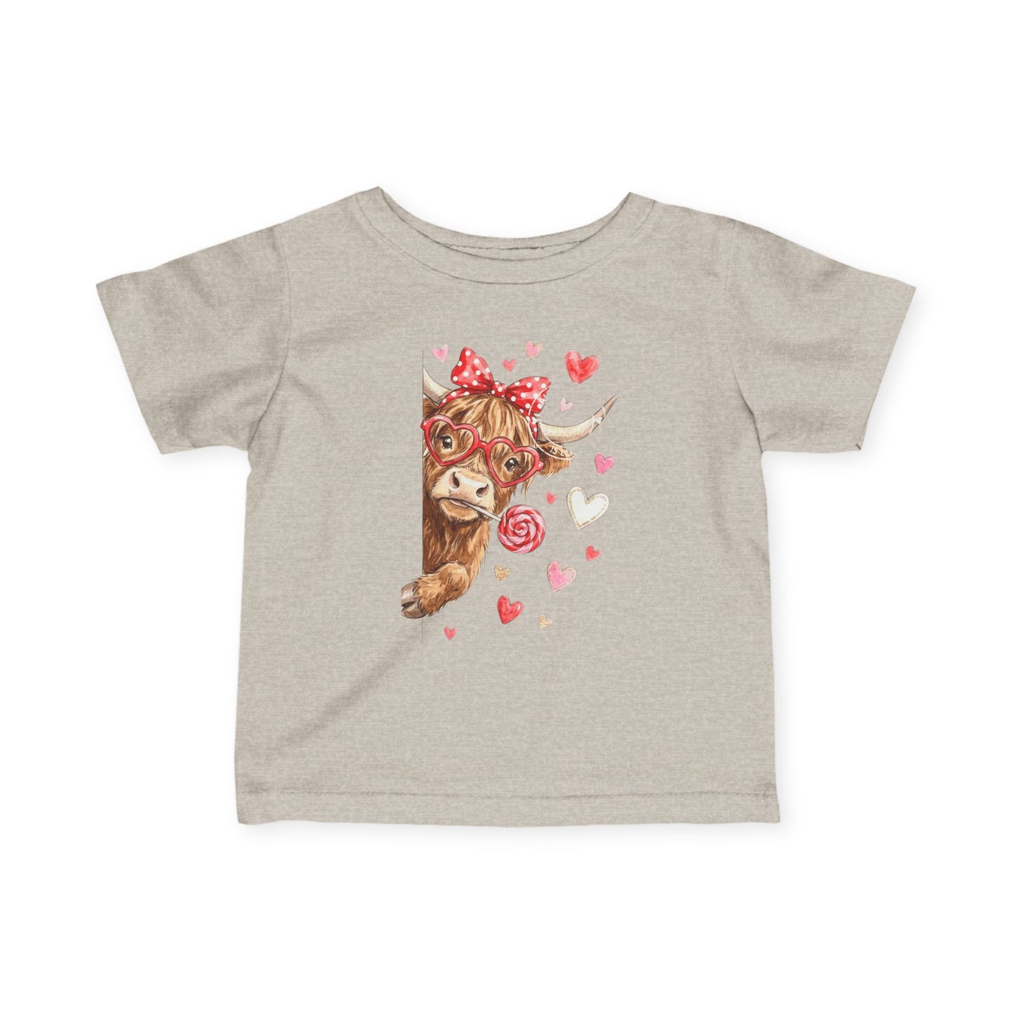 Infant Tee  Watercolor Highland Cow with Hearts (Cute Valentine Baby Top)