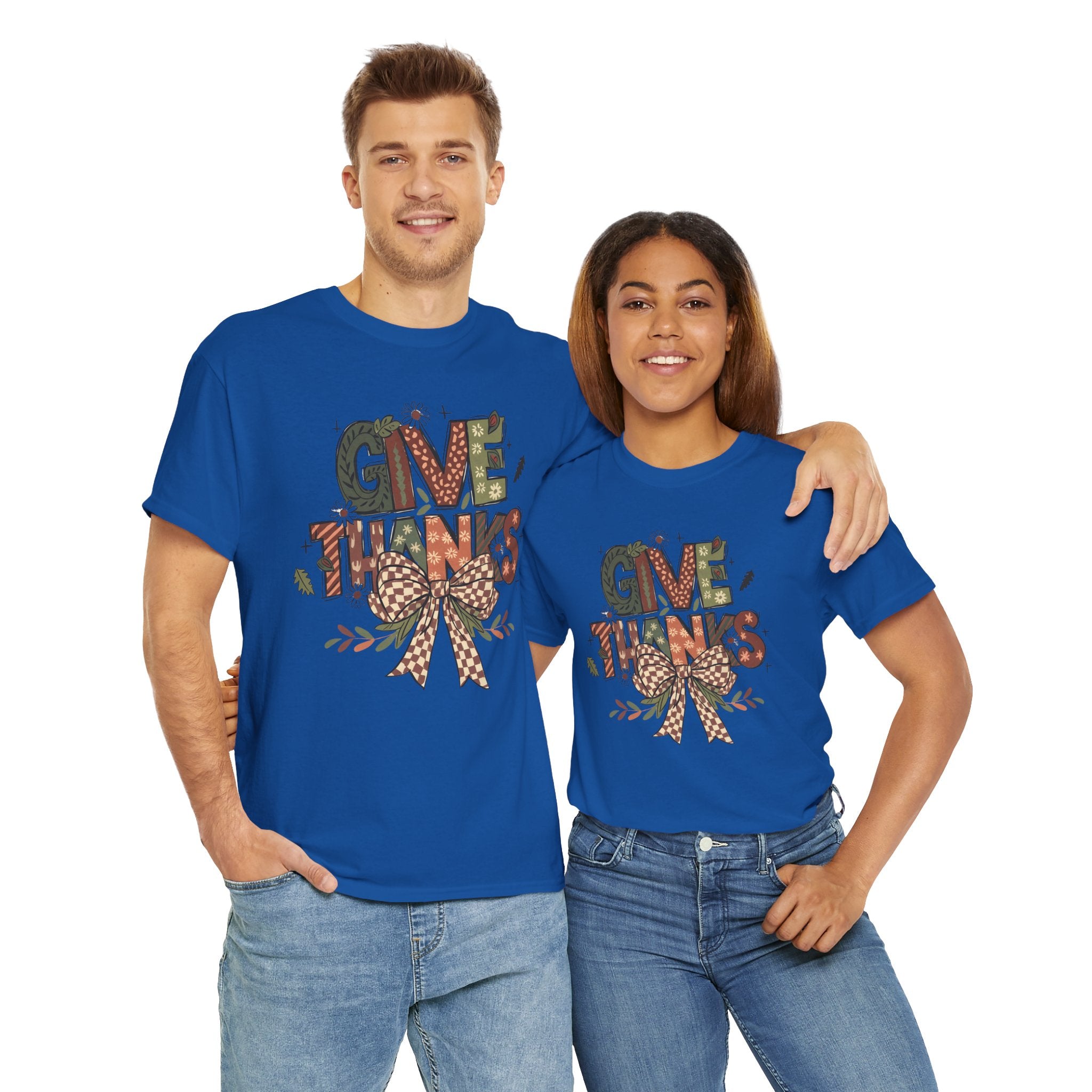 Give Thanks Tee Thanksgiving Graphic T-Shirt with Rustic Bow Design