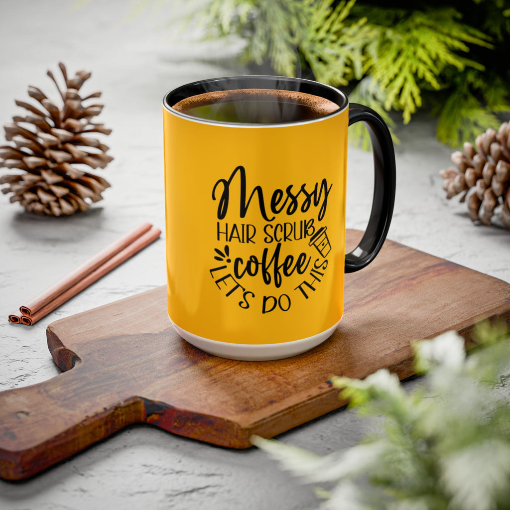 Holiday Coffee Cups with Festive Quotes & Designs Messy Hair Coffee Mug - Fun Yellow Ceramic Cup for Coffee Lovers