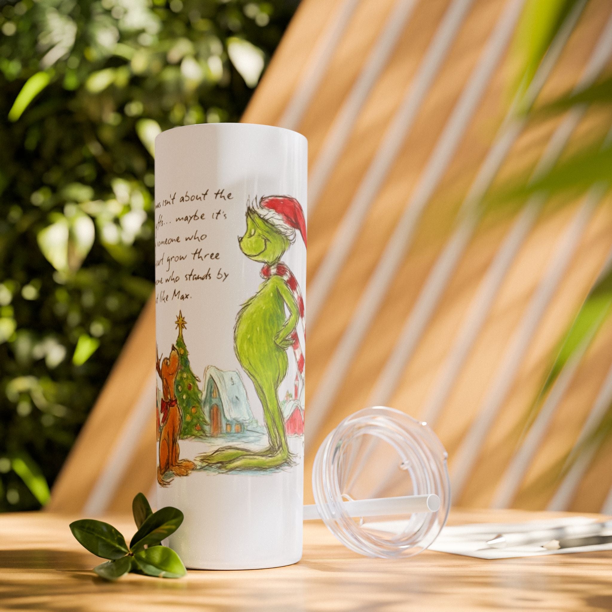 Grinch Christmas Skinny Tumbler with Straw — Dr. Seuss Holiday Quote Design, 20oz Christmas Mugs Collection