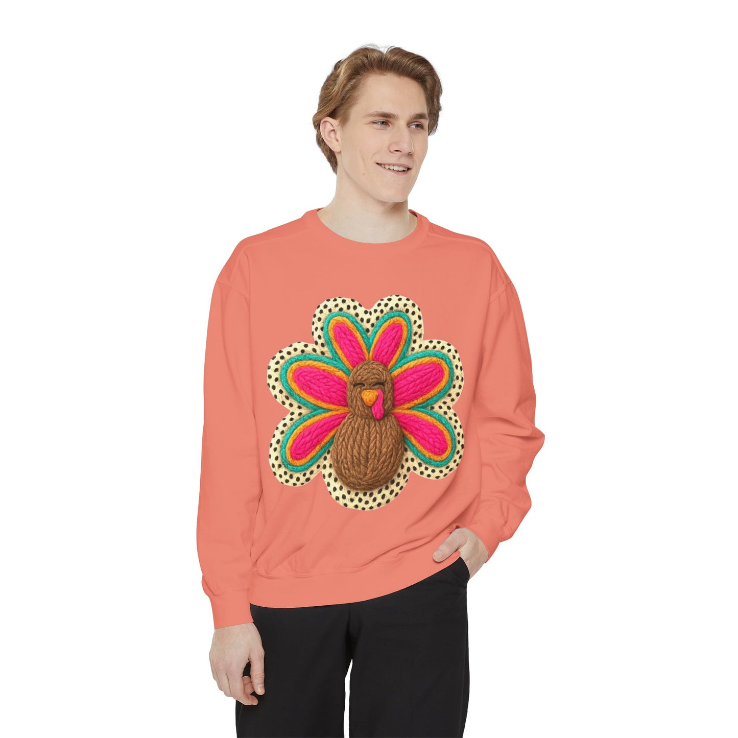 Festive Holiday Designs Turkey Patch Sweatshirt — Colorful Embroidered Thanksgiving Pullover