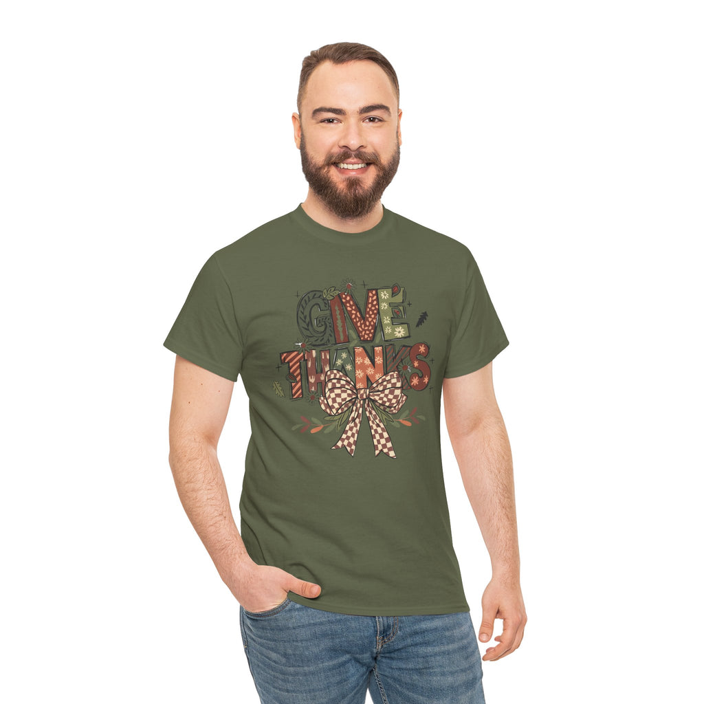 Give Thanks Tee Thanksgiving Graphic T-Shirt with Rustic Bow Design