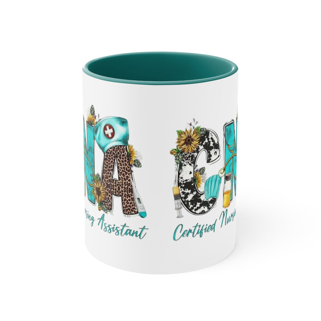 Certified Nursing Assistant (CNA) Accent Mug — Floral & Medical Icons 11oz Medical Christmas Mug