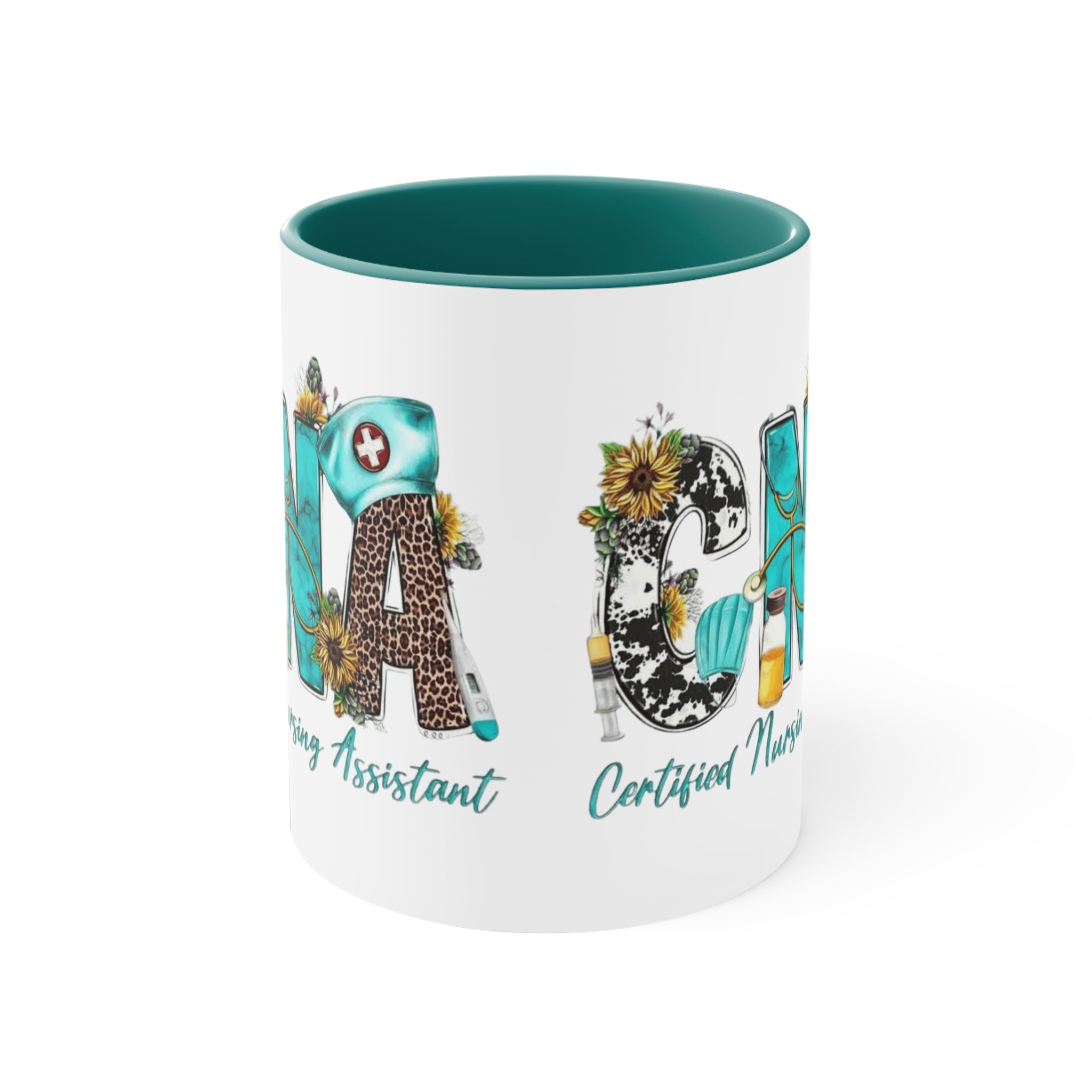 Certified Nursing Assistant (CNA) Accent Mug — Floral & Medical Icons 11oz Medical Christmas Mug