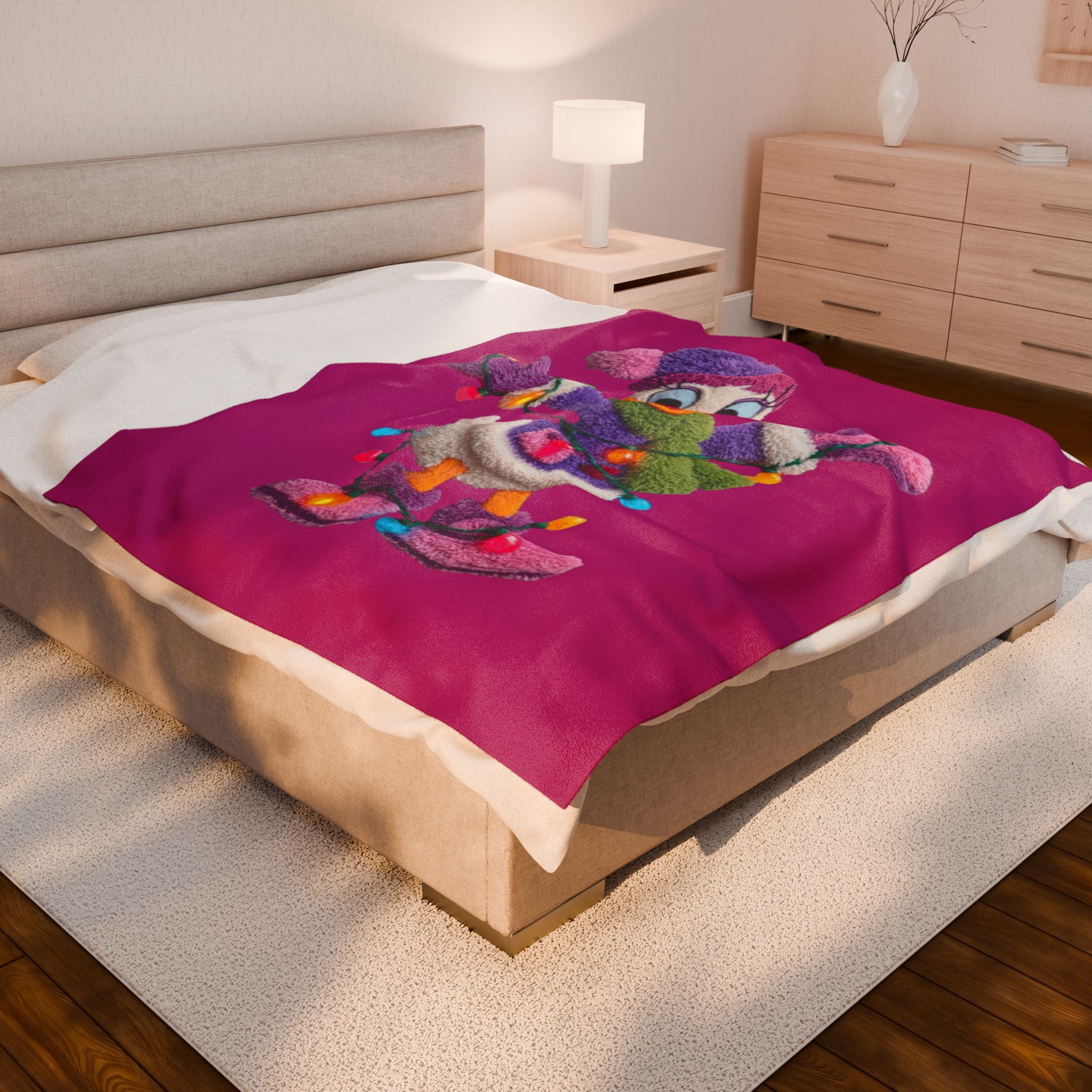 Daisy Duck Holiday Velveteen Plush Blanket — Cozy Christmas Lights Throw for Kids & Fans