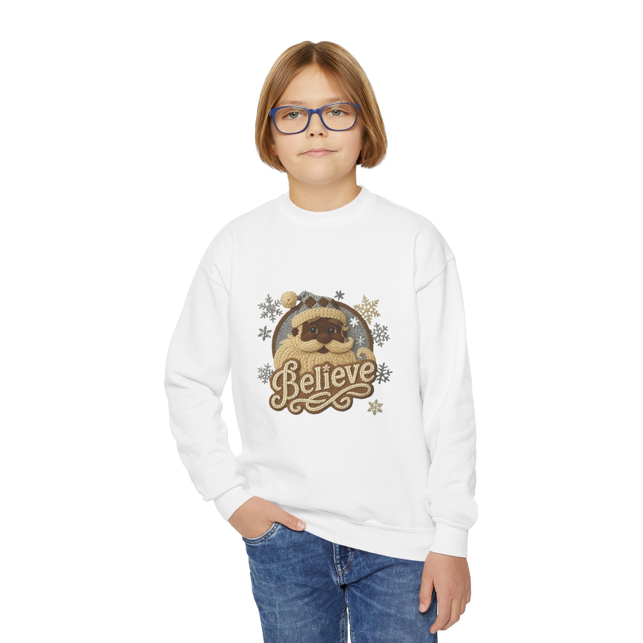 Youth Sweatshirt  'Believe' Cozy Sloth Holiday Crewneck