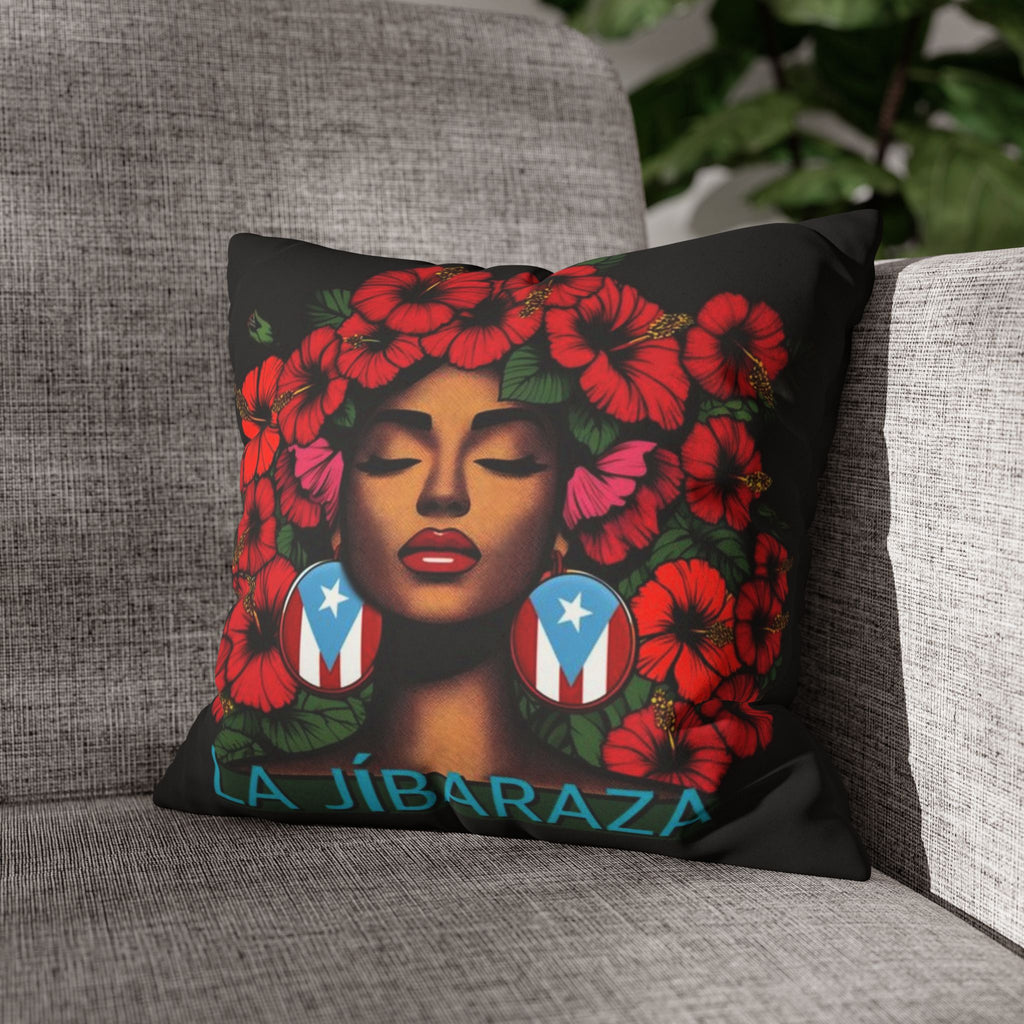 La Jíbara Pillowcase – Puerto Rican Floral Hair Art Square Pillow  Puerto Rico Culture Pillow
