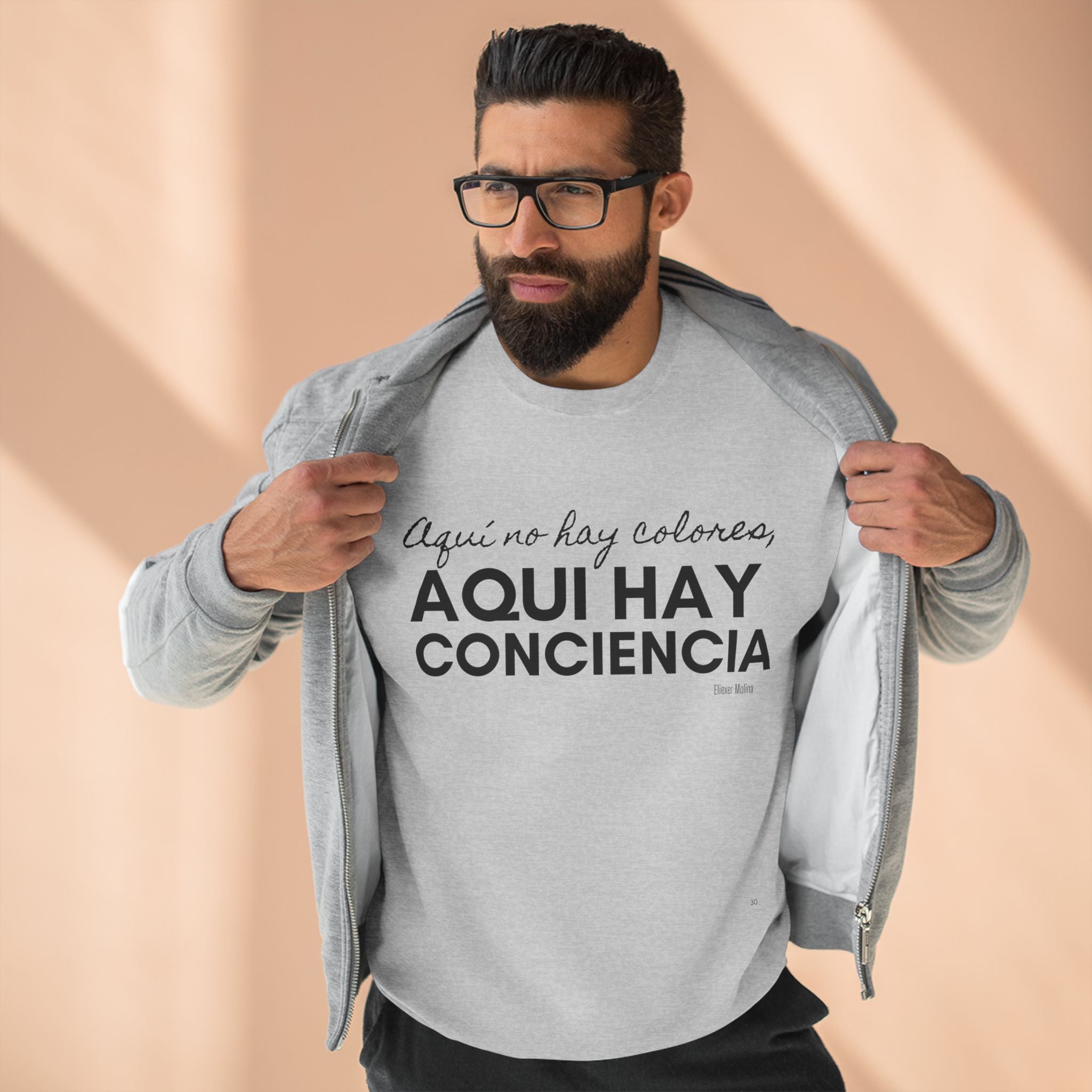 Sweatshirt  “Aquí Hay Conciencia” Spanish Statement Crewneck (Eliezer Molina)