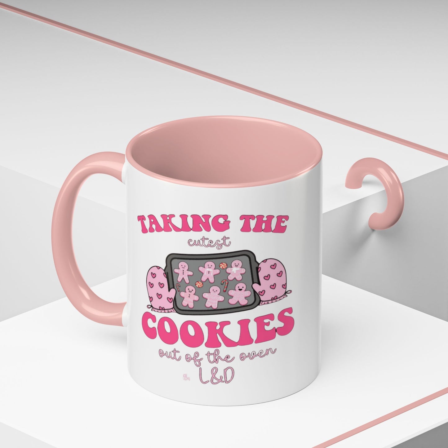 Accent Coffee Mug — "Taking the Cookies" Cute Pink Baking Design Coffee Cup for Fun Celebrations