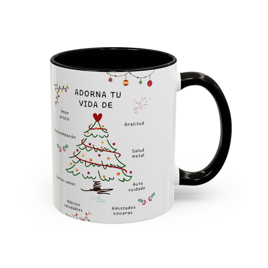 Mug — 'Adorna Tu Vida' Christmas Tree Spanish Holiday Coffee Mug (11oz/15oz)