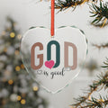 Crystal Heart Ornament — “God Is Good” Religious Glass Ornament (Heart with Pink Heart Accent)