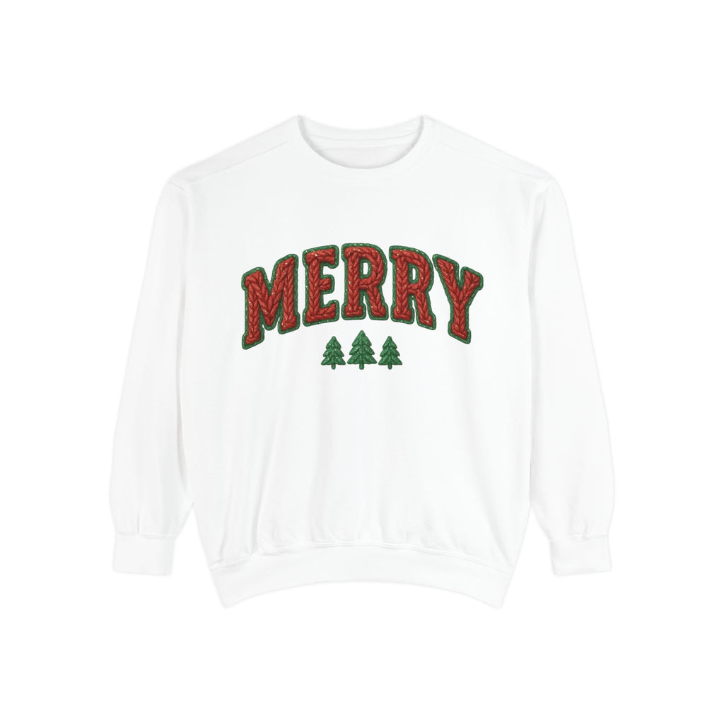 Merry Holiday Sweatshirt — Cozy Christmas Pullover with Tree Graphics Festive Holiday Designs
