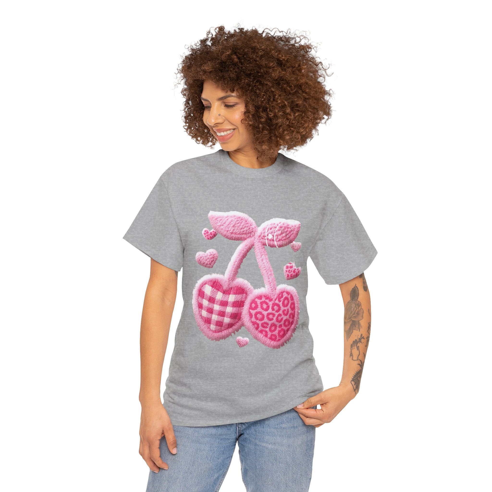 Pink Heart Cherries Tee  LOVE Graphic Valentine T-Shirt