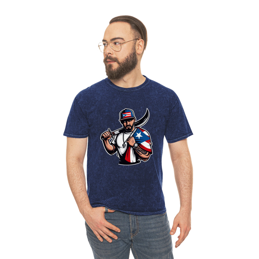 Puerto Rican Flag Bolo Knife T-Shirt  Boricua Pride Mineral Wash Tee